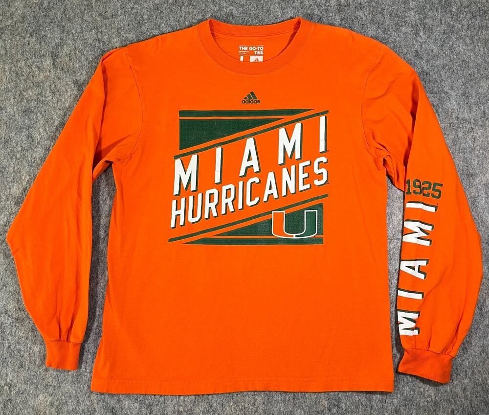 Adidas Miami Hurricanes The Go To Tee Orange Long Sleeve Shirt / Mens Large L